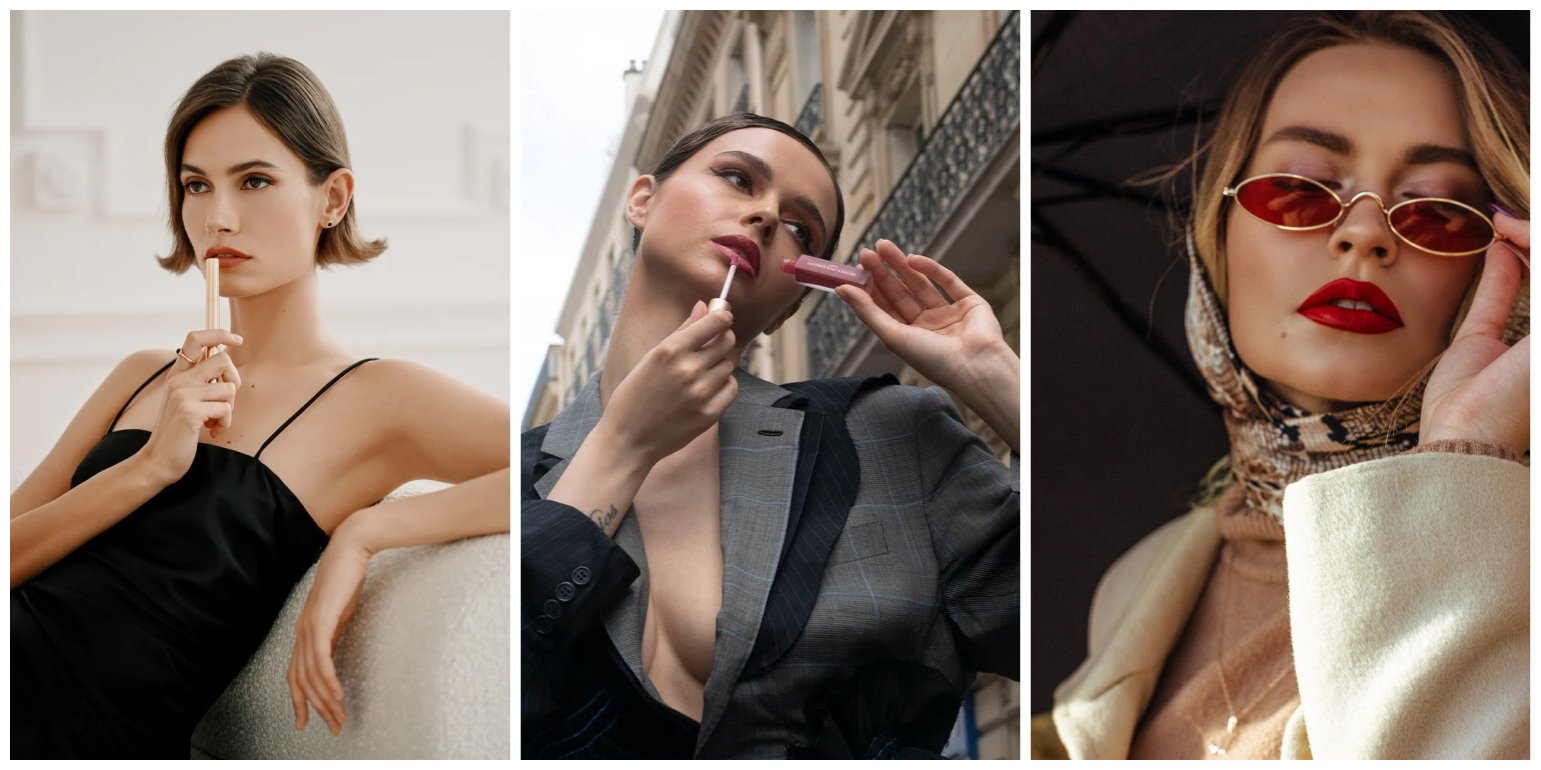 Models applying Monika Heiligmann lip care